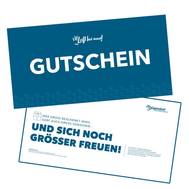 ein blauer und weißer Geschenkgutschein